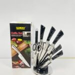 Complete view of the 8-piece Falari stainless steel kitchen knife set